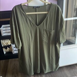 Olive Green V-Neck Women's Top